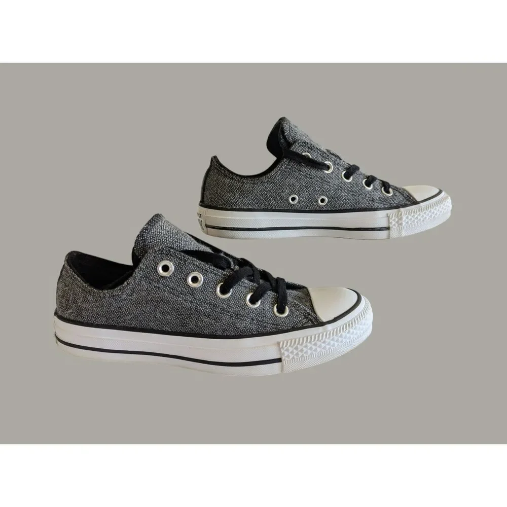 Converse Chuck Taylor All Star Double Tongue Low Top Sneakers Gray Black Canvas - Picture 3 of 9